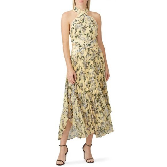NWT Keepsake lemon yellow floral halter long dress - Picture 3 of 7